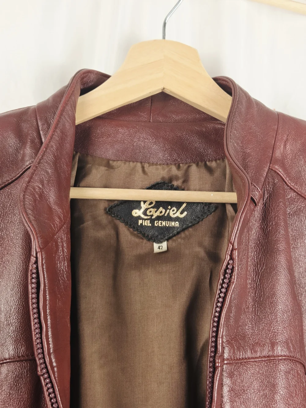 Lapiel Burgundy Leather Bomber Zip Up Jacket Size 42 - Picture 7 of 16